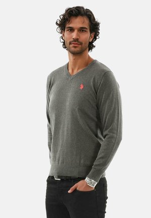Strickpullover - anthrazit rot