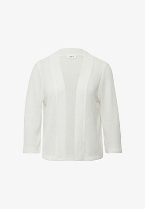 Witte cardigan van gestructureerde brei-stof. Open ontwerp met lange mouwen en zonder sluitingen. Lichtgewicht en casual silhouet.