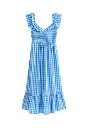 New Look, COTTON GINGHAM RUFFLED NECK MIDI DRESS - Day dress - blue pattern