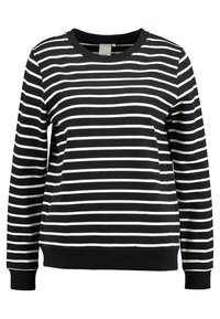 Černobílá pruhovaná mikina s dlouhými rukávy, kulatým výstřihem, žebrovanými manžetami a lemem. Měkká tkanina s konzistentním pruhem po celém obvodu.