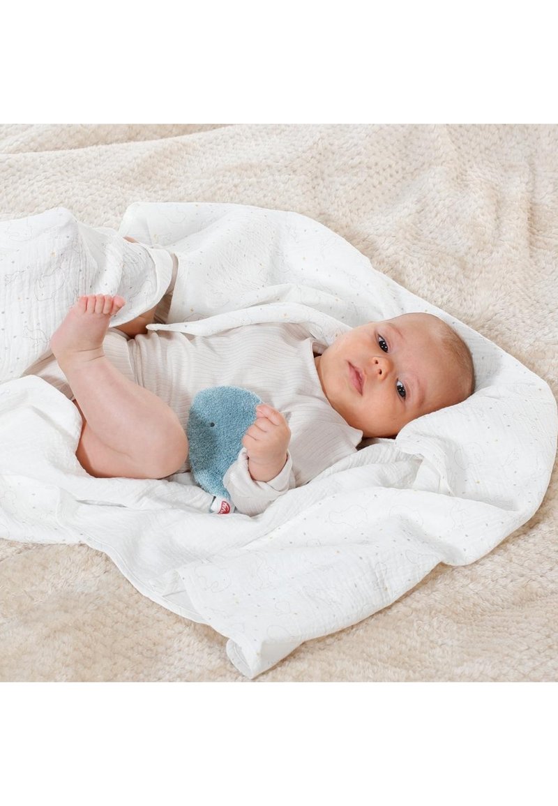 Fehn Baby Wal Badetuch & Waschhandschuh Bade-Set - Kapuzenhandtuch mit süßem Wal - Kinder Poncho aus Baumwolle aus biologischem Anbau- für Babys und Kleinkinder ab 0 Monaten
