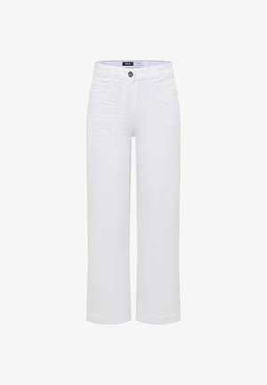 Witte cropped jeans voor dames met rechte pijpen, knoop- en ritssluiting, voor- en achterzakken, en een merklabel aan de binnenkant van de tailleband.