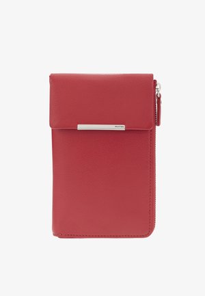 Portafoglio in pelle rossa con finitura texture, chiusura a soffietto e dettaglio in argento, dotato di una cerniera laterale per una chiusura sicura.