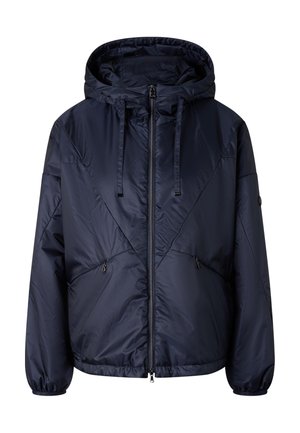 Marineblaue Kapuzenjacke mit Frontreißverschluss, Kordelzugkapuze, zwei Reißverschlusstaschen und elastischen Bündchen an den langen Ärmeln.
