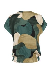Kortärmad topp med ett flerfärgat abstrakt mönster i grön, beige och svart. Tillverkad av mjukt material med en avslappnad passform och dragsko i nederkant.