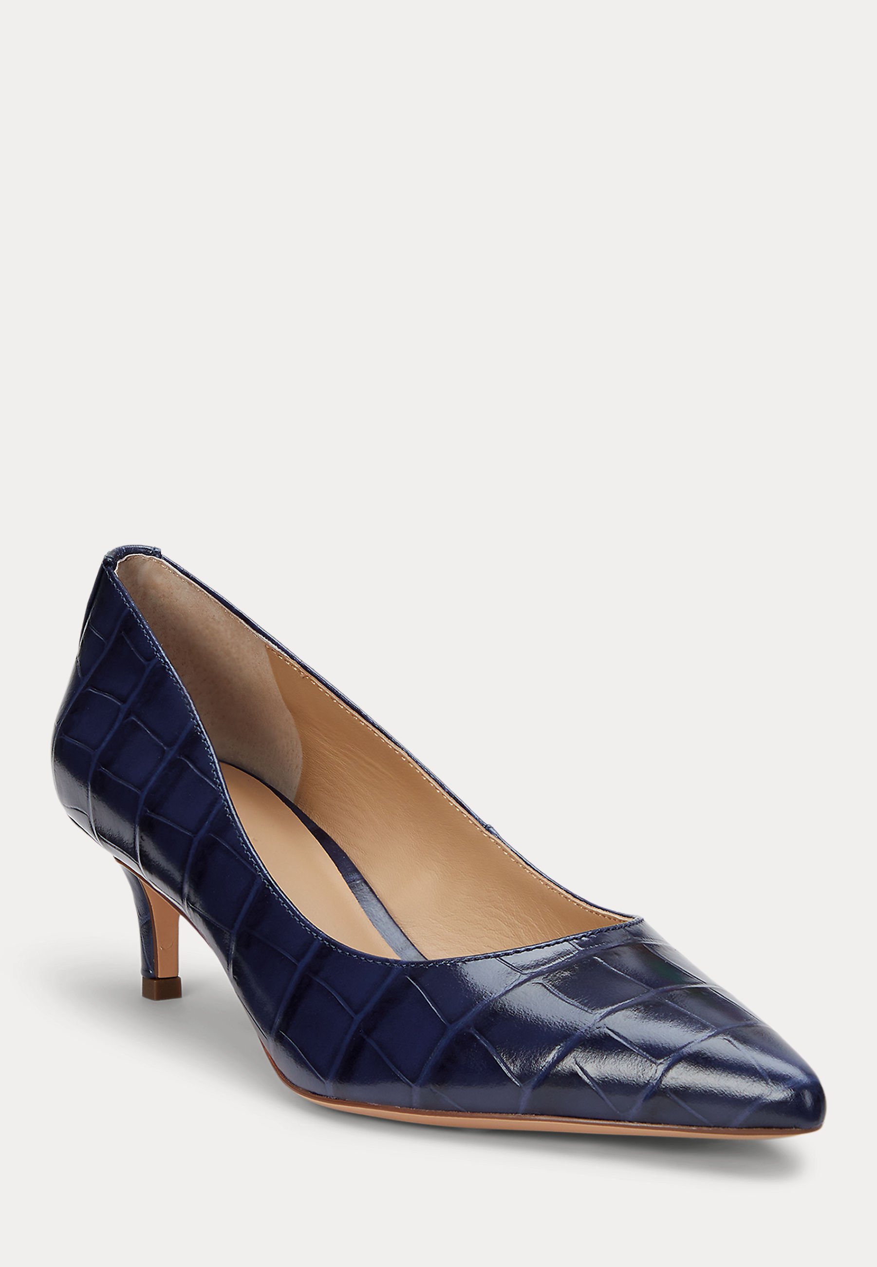 navy leather kitten heels