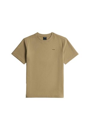 Herre-beige kortærmet T-shirt i vaffelstrik med rund hals og lille G-Star-logo på venstre bryst.