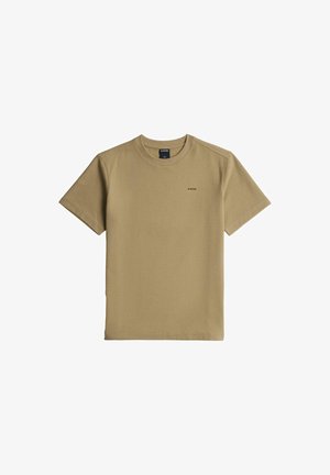 Herre-beige kortærmet T-shirt i vaffelstrik med rund hals og lille G-Star-logo på venstre bryst.