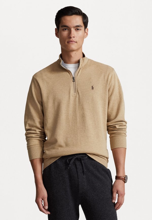 LUXURY JERSEY QUARTER ZIP PULLOVER - Sweatshirt - café tan heather