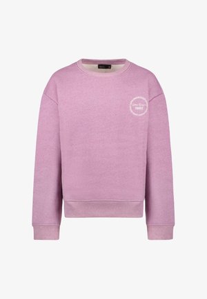 Lila sweatshirt met een ronde hals, met een klein logo met "1982" in een circulair ontwerp op de linkerkant van de borst.