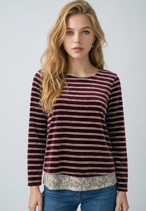 Outfitters Nation, CAMISETA COMBINADA DE RAYAS Y FLORES PARA MUJER - Camiseta de manga larga - granate