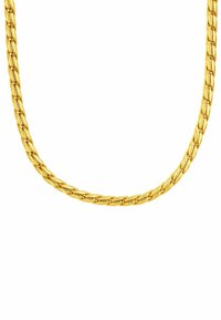 Gouden metalen kettinghalsketting, met gedraaide schakels met een gladde afwerking en een doorlopend, symmetrisch ontwerp.