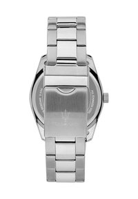 RVS horloge met een geborstelde afwerking, octagonale kast en schakelarmband. Voorzien van een klapsluiting en gegraveerd merklogo op de achterkant.