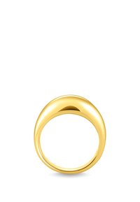 Anello color oro con un design liscio e arrotondato. Presenta una superficie lucida e una fascia spessa, che mette in risalto una forma minimale e continua.
