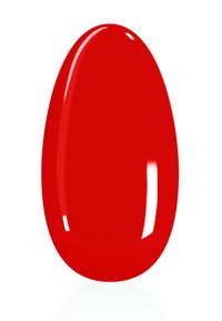 Roter Nagellack in einer glatten, ovalen Form mit glänzender Oberfläche, die eine lebendige, gleichmäßige Farbe ohne Muster oder Texturen zeigt.