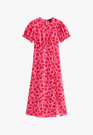 New Look, CREPE FLORAL SHORT SLEEVE MIDI DRESS - Jurk - red pattern