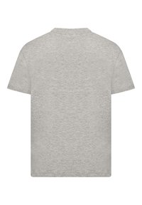 Gray cotton T-shirt with a round neckline and short sleeves. Smooth texture with a heathered pattern throughout.