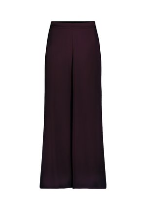 Weite, dunkelviolette Hosen mit glatter Vorderseite und einem elastischen Bund, entworfen für eine lockere Passform.