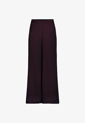 Weite, dunkelviolette Hosen mit glatter Vorderseite und einem elastischen Bund, entworfen für eine lockere Passform.