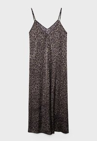Robe nuisette sans manches à imprimé léopard avec fines bretelles ajustables et décolleté en V.