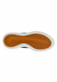 Shoe sole with an orange textured pattern, surrounded by white rubber. Features a smooth finish and a flexible, ergonomic shape.