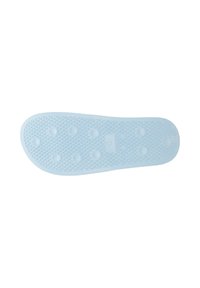 Translucente lichtblauwe schoenzool met hexagonale en cirkelvormige tractionpatronen, met een gestructureerd oppervlak voor grip en ondersteuning.