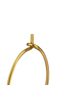 Goldfarbene Creolen mit einer eleganten, runden Form. Besitzen ein markantes Knotendetail in der Mitte und eine glatte, polierte Oberfläche.