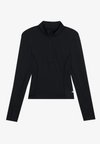 LONG SLEEVE TOP WITH 1/2 ZIP AND THUMB HOLES - Top dugih rukava - black