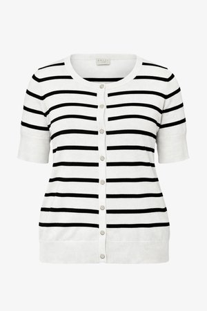 Kaffe Curve KCLIZZY SHORT SLEEVELESS - Kardigan - chalk/black stripe