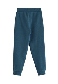 Blaue Jogginghose mit elastischem Bund und gerippten Bündchen, mit glatter Textur und einem schlichten Design ohne sichtbare Muster oder Hardware-Details.