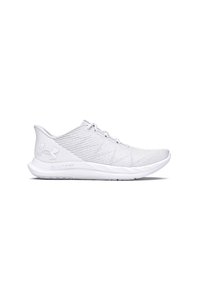 Weiße Sportschuhe mit einem strukturierten Obermaterial, flachen Schnürsenkeln und einer gepolsterten Sohle. Verfügt über ein dezentes Logo an der Seite und ein schlankes Design.