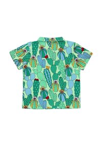 Korte mouw shirt met een levendige cactusprint op een mintgroene achtergrond. Gemaakt van lichtgewicht stof met een comfortabele pasvorm en kraag.