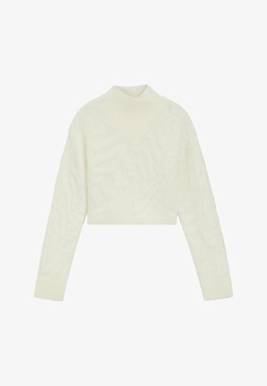 Forkortet sweater i off-white med v-hals, lange ærmer og struktureret strikkemønster i hele designet.