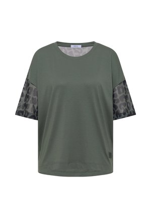 Cecil, T-SHIRT MIT MESH-DETAILS IM LEO-LOOK - T-shirt print - dried olive green