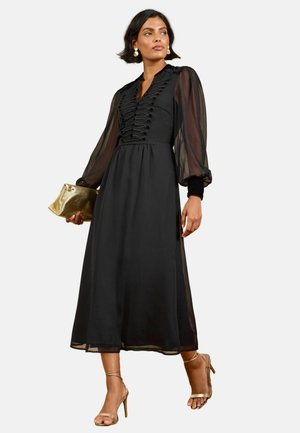 Love & Roses, TIE NECK FROGGING MIDI DRESS - Day dress - black