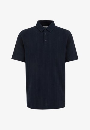 Polo bleu marine avec un motif texturé, manches courtes et col à boutons. Fabriqué en tissu doux avec une coupe décontractée.
