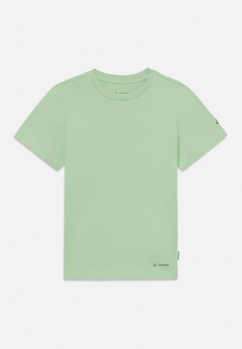 Šviesiai žalia trumpomis rankovėmis marškinėliai pagaminti iš minkštos medžiagos. Savybė - apvalus iškirpimas ir mažas logotipo detalė šalia apatinės dalies.