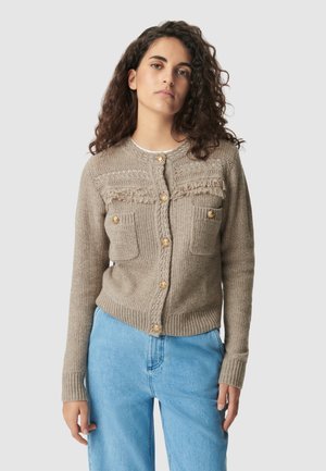 DÉTAILS FRANGES BOUTONS - Gilet - beige foncé