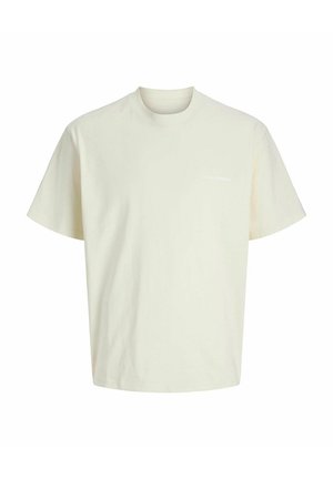 T-shirt in cotone di colore crema con maniche corte, scollatura rotonda e piccolo logo sul lato sinistro del petto. Tessuto liscio e vestibilità comoda.