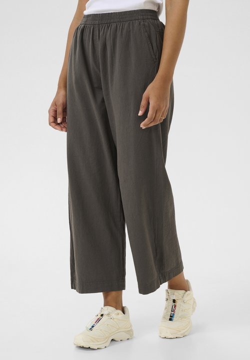 KAFFE KAmilia Linen Wide Pants Black/Chalk Stripe