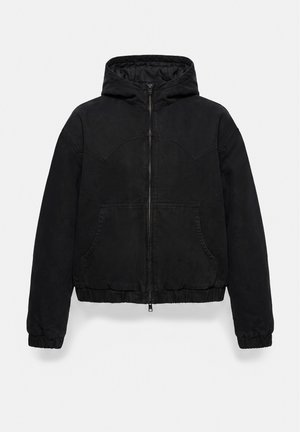 PULL&BEAR, HOODED - BOMBER JACKET - Veste en jean - black