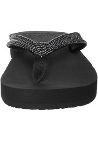 Zwarte flip-flop met geweven stoffen banden en een gladde, matte zool. Gevoerde voetbed en minimalistisch ontwerp voor casual gebruik.