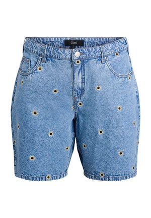 Zizzi AUFGESTICKTEN BLUMEN - Denim shorts - l. b. d. sunflower