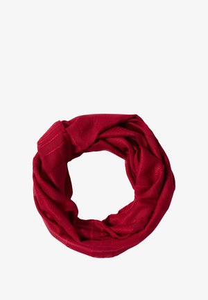 Scaldacollo rosso realizzato in un tessuto liscio e testurizzato, caratterizzato da un sottile motivo a pesce di paglia e dettagli cuciti.