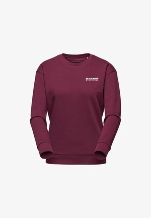 Felpa bordeaux con maniche lunghe, colletto rotondo e polsini a costine. Presenta un logo bianco con la scritta "MAMMUT SINCE 1862" sulla parte superiore sinistra.