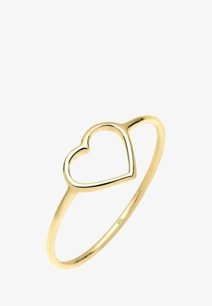 Bague en or avec un design en forme de cœur au centre ouvert, anneau élégant et texture polie. Marquée d'un poinçon de pureté "375".
