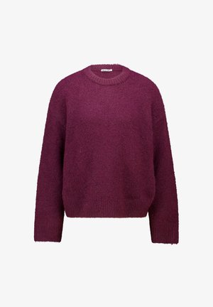 Bordeaux, donzige trui met een ronde halslijn en verlaagde schouders. Heeft een geribbelde zoom en manchetten. Zachte, gestructureerde gebreide stof.