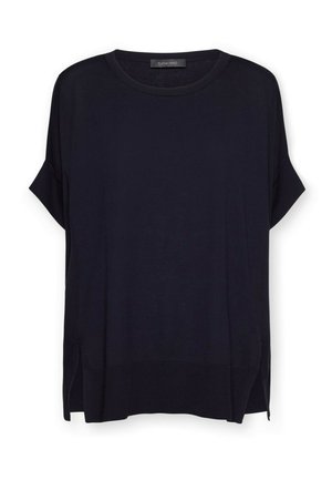 Maglia nera a maniche corte con scollo rotondo, spacchi laterali e vestibilità rilassata, etichettata Elena Mirò.