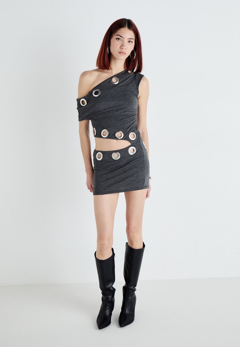 navy blue dress for baby girl Jaded London ASYMMETRIC EYELET DRESS - Jersey dress - grey