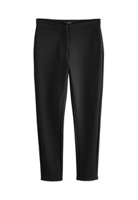 Sorte leggings lavet af glat, strækbart stof med en tætsiddende pasform, der har en mellemhøj talje og ingen synlige sømme eller dekorationer.